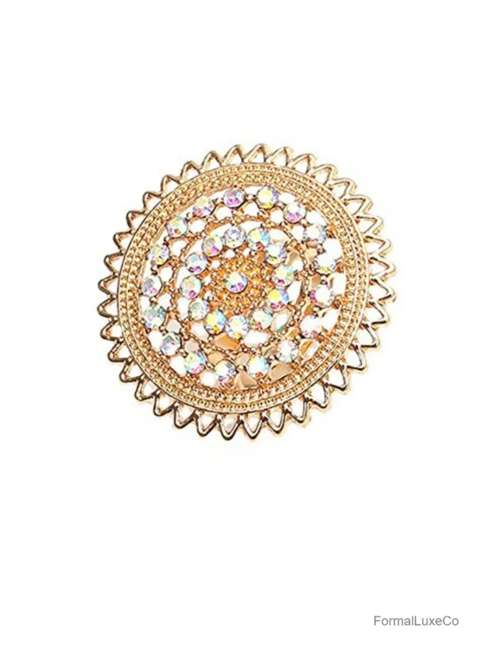 Vintage Big Round Statement Ring Women Boho Antique Mosaic Crystal CZ